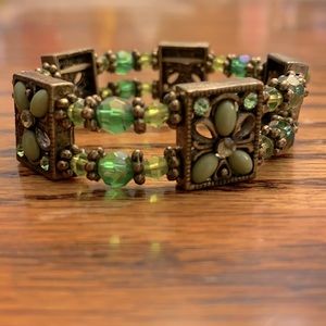 Green Rhinestone Beaded Stretchy Bracelet Jewelry Accessory